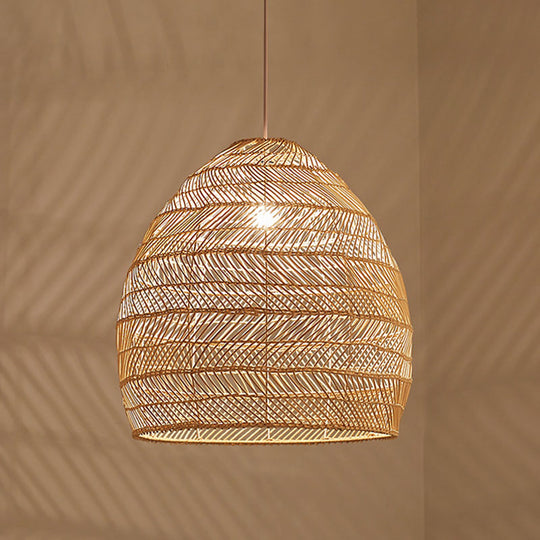 Madeleine - Rattan Cloche Pendant Ceiling Light Asian Single - Bulb Suspension Lighting Over Dining