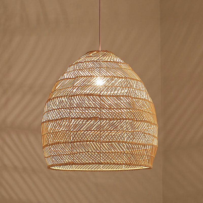 Madeleine - Rattan Cloche Pendant Ceiling Light Asian Single - Bulb Suspension Lighting Over Dining