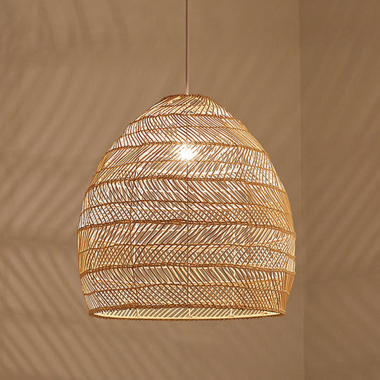 Madeleine - Rattan Cloche Pendant Ceiling Light Asian Single - Bulb Suspension Lighting Over Dining