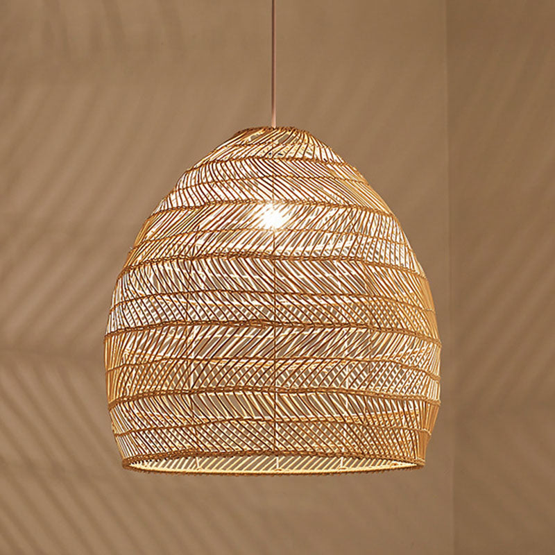 Madeleine - Rattan Cloche Pendant Ceiling Light Asian Single - Bulb Suspension Lighting Over Dining