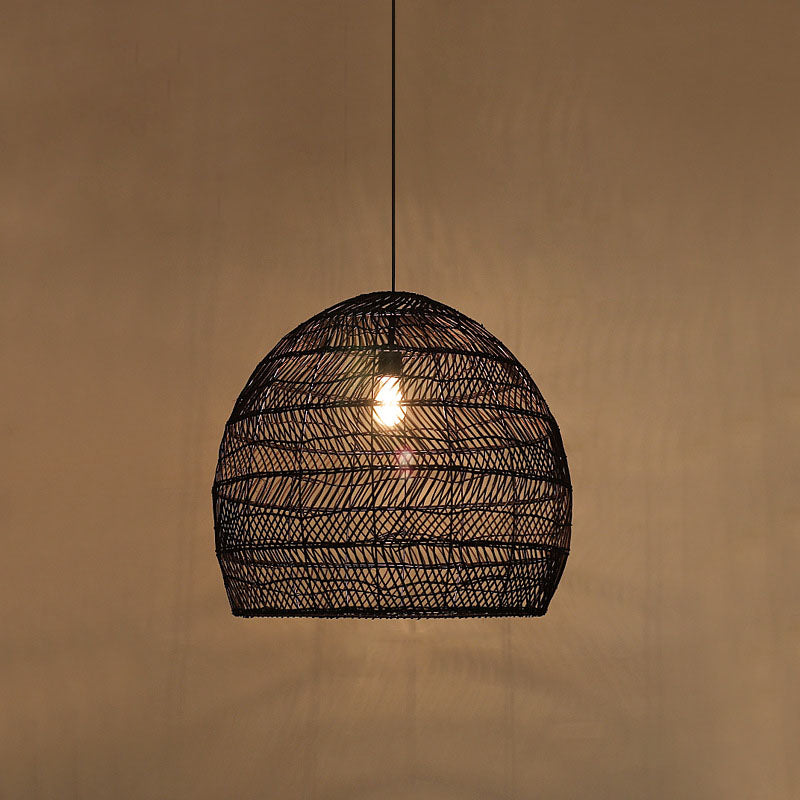 Madeleine - Rattan Cloche Pendant Ceiling Light Asian Single - Bulb Suspension Lighting Over Dining