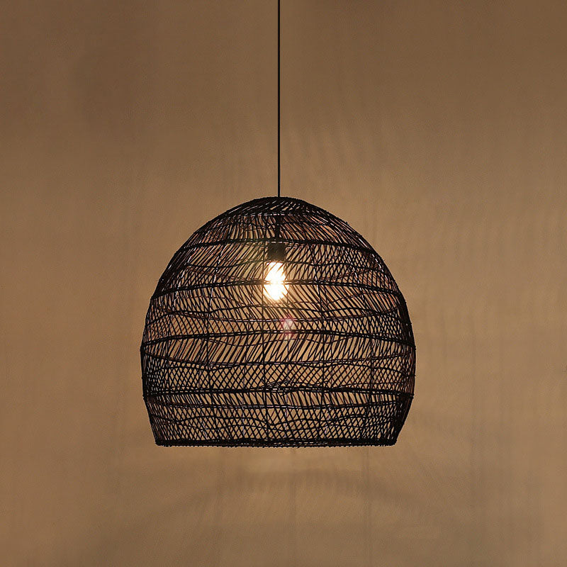 Madeleine - Rattan Cloche Pendant Ceiling Light Asian Single - Bulb Suspension Lighting Over Dining