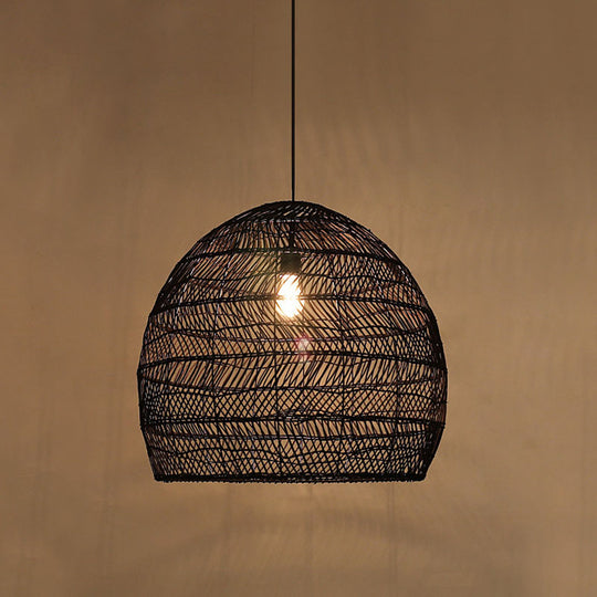 Madeleine - Rattan Cloche Pendant Ceiling Light Asian Single - Bulb Suspension Lighting Over Dining