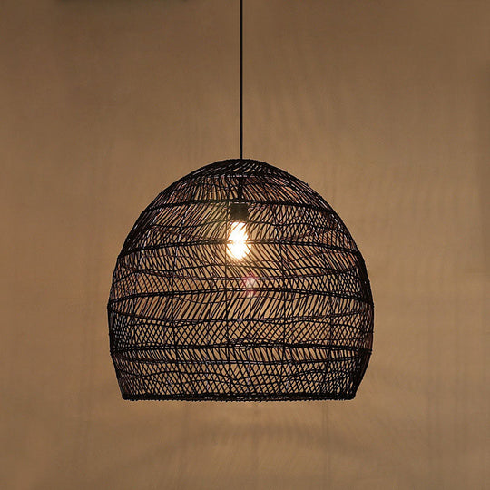 Madeleine - Rattan Cloche Pendant Ceiling Light Asian Single - Bulb Suspension Lighting Over Dining