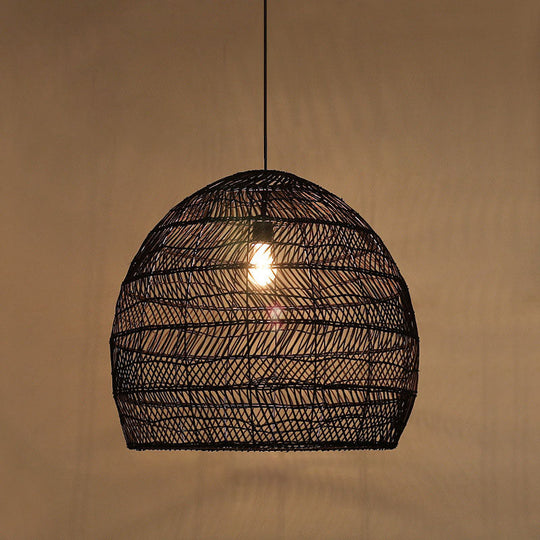 Madeleine - Rattan Cloche Pendant Ceiling Light Asian Single - Bulb Suspension Lighting Over Dining