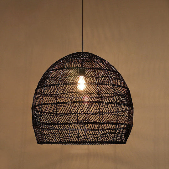 Madeleine - Rattan Cloche Pendant Ceiling Light Asian Single - Bulb Suspension Lighting Over Dining