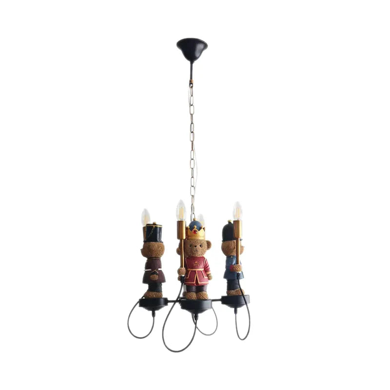 Multi - Colored Toy Bear Chandelier 4 Lights Kids Metal Hanging Lamp For Child Bedroom