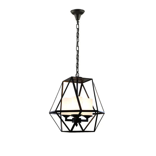 3/4 Lights Ceiling Light Traditional Geometric Frosted Glass Hanging Chandelier In Black With