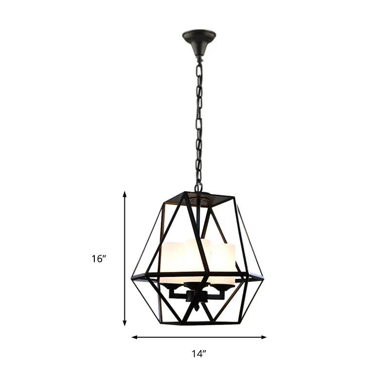 3/4 Lights Ceiling Light Traditional Geometric Frosted Glass Hanging Chandelier In Black With