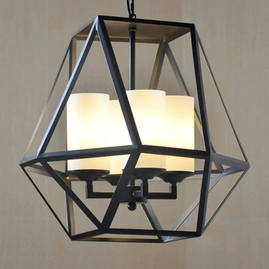 3/4 Lights Ceiling Light Traditional Geometric Frosted Glass Hanging Chandelier In Black With