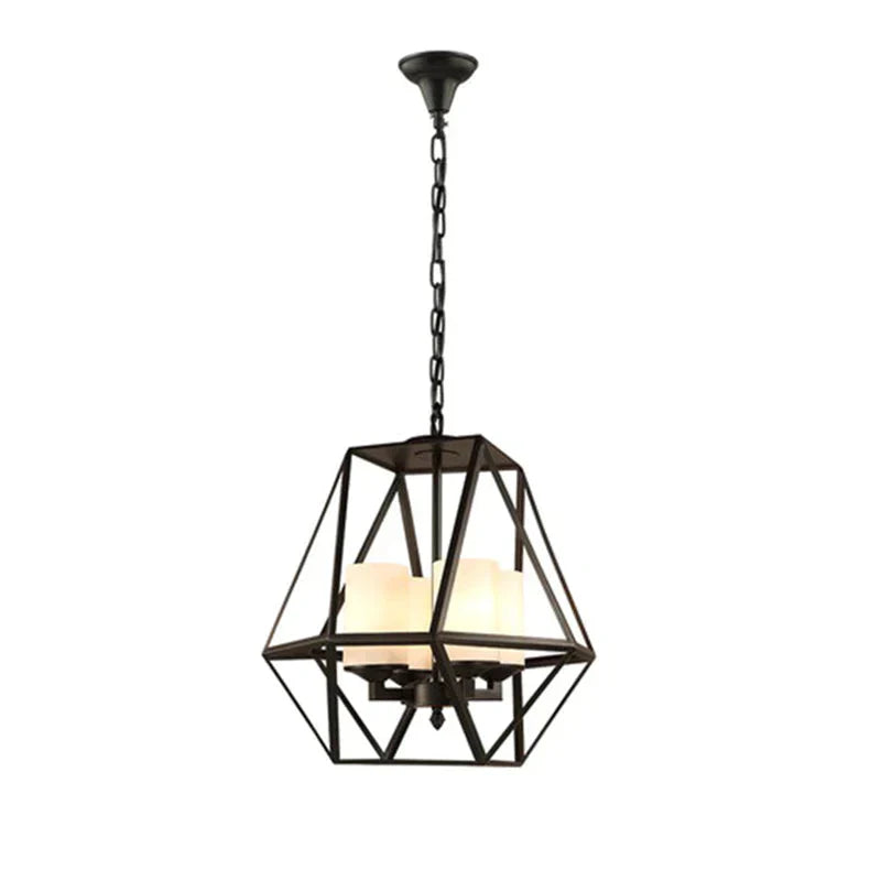 3/4 Lights Ceiling Light Traditional Geometric Frosted Glass Hanging Chandelier In Black With