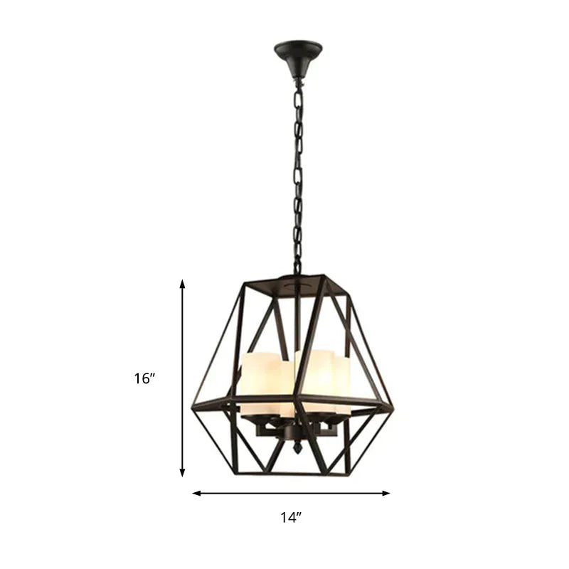 3/4 Lights Ceiling Light Traditional Geometric Frosted Glass Hanging Chandelier In Black With