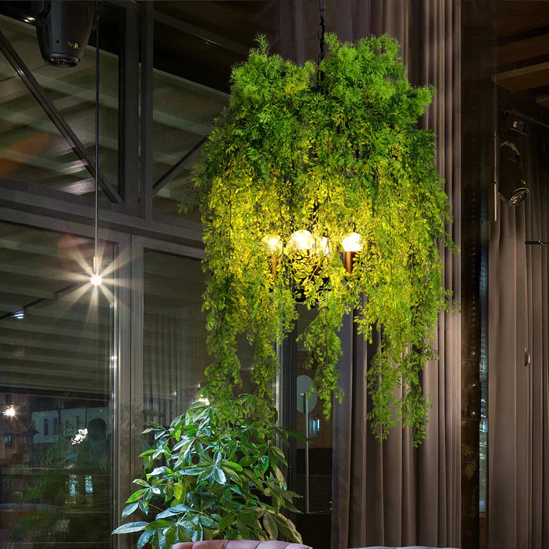 Retro Green Metallic Plant Chandelier Light For Restaurant