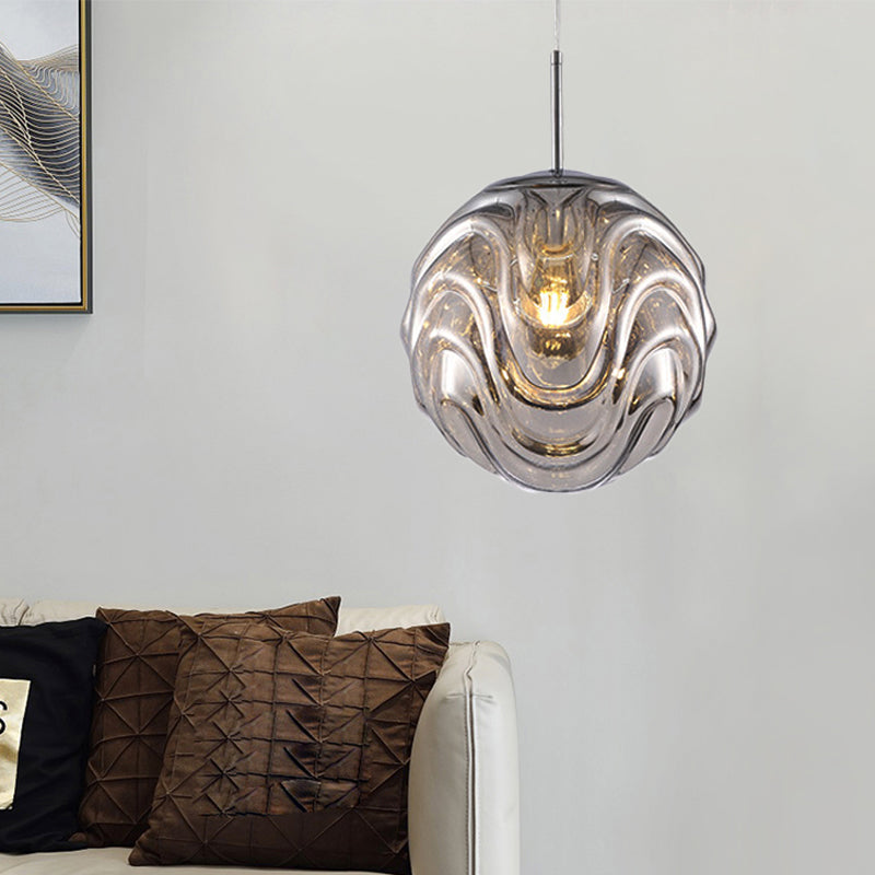 Magalie - Contemporary 1 Light Pendant Black/Silver/Blue Glass Shade Â€“ Silver