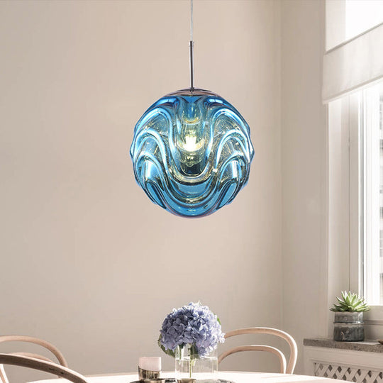 Magalie - Contemporary 1 Light Pendant Black/Silver/Blue Glass Shade Â€“ Blue