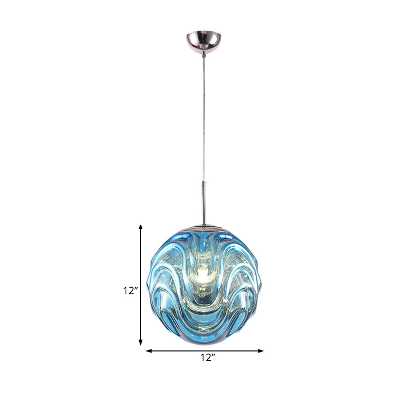 Magalie - Contemporary 1 Light Pendant Black/Silver/Blue Glass Shade Â€“