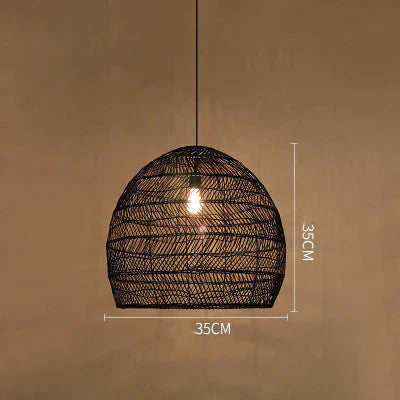 Restaurant Tatami Bedroom Study Lamp Garden B&B Led Living Room Rattan Chandelier Black / Dia35Cm