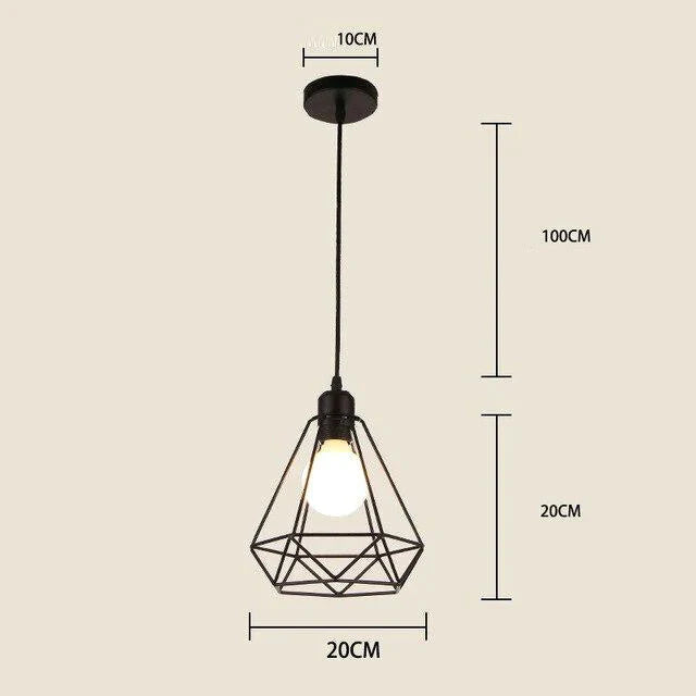 Modern Cage Pendant Light Iron Minimalist Retro Scandinavian Loft Pyramid Lamp Metal Hanging Lamp