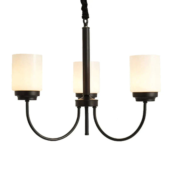 3/6/8 Lights Ceiling Light Traditional Cylinder Opal Glass Hanging Chandelier In Black For Living