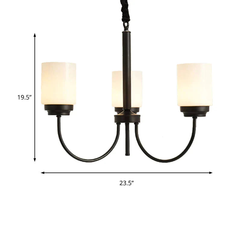 3/6/8 Lights Ceiling Light Traditional Cylinder Opal Glass Hanging Chandelier In Black For Living