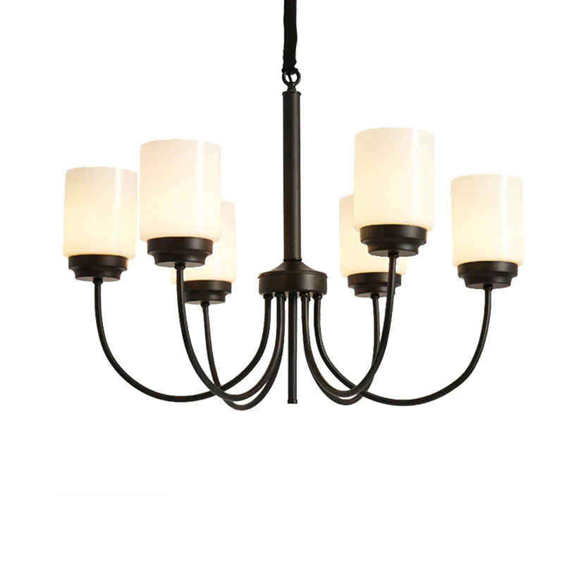 3/6/8 Lights Ceiling Light Traditional Cylinder Opal Glass Hanging Chandelier In Black For Living