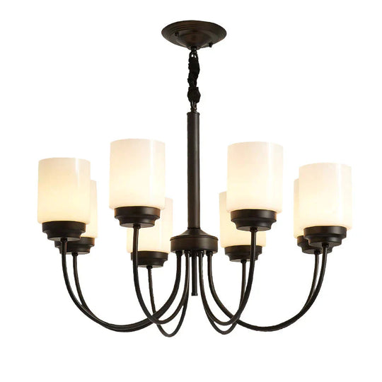 3/6/8 Lights Ceiling Light Traditional Cylinder Opal Glass Hanging Chandelier In Black For Living