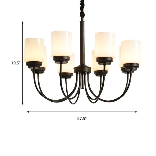 3/6/8 Lights Ceiling Light Traditional Cylinder Opal Glass Hanging Chandelier In Black For Living