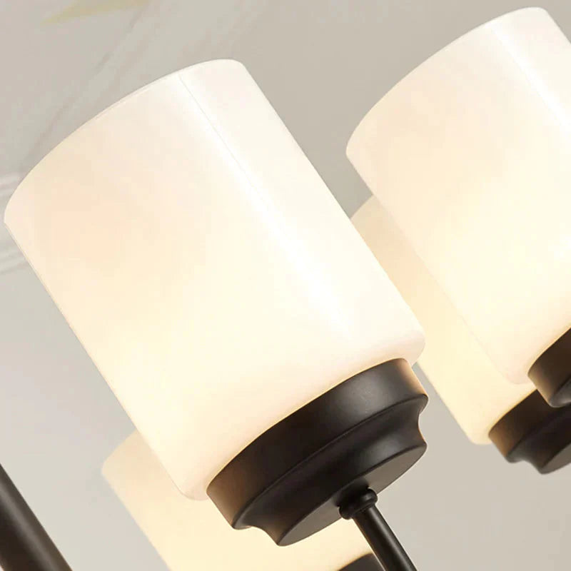 3/6/8 Lights Ceiling Light Traditional Cylinder Opal Glass Hanging Chandelier In Black For Living