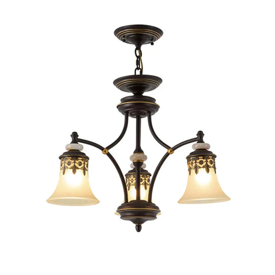 Deep Tan Bell Pendant Lighting Traditional Frosted Glass 3/5/6 Lights Living Room Chandelier