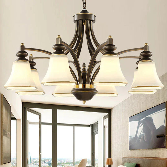 3/5/6 Lights Bell Shade Chandelier Classic Antique Brass Frosted Glass Pendant Light Fixture 8 /