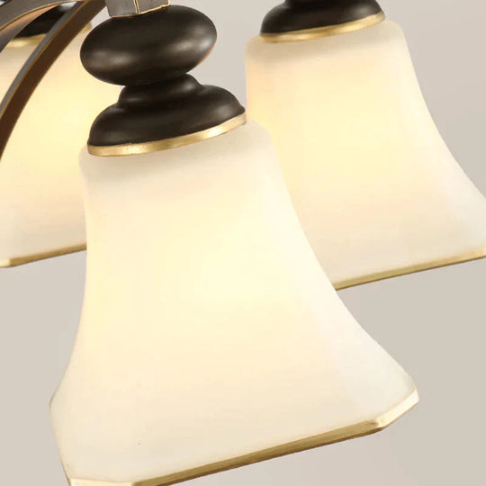 3/5/6 Lights Bell Shade Chandelier Classic Antique Brass Frosted Glass Pendant Light Fixture