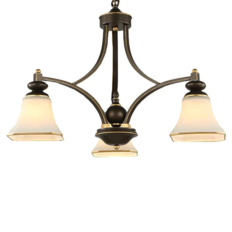 3/5/6 Lights Bell Shade Chandelier Classic Antique Brass Frosted Glass Pendant Light Fixture