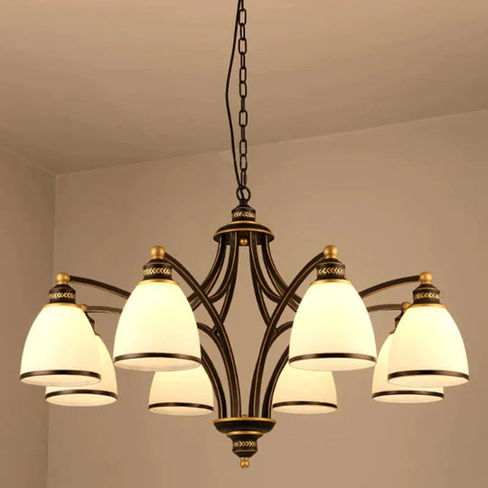 3/6/8 Bulbs Tapered Chandelier Light Traditional Black Frosted Glass Hanging Ceiling Fixture For