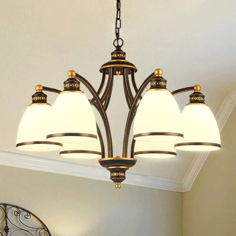 3/6/8 Bulbs Tapered Chandelier Light Traditional Black Frosted Glass Hanging Ceiling Fixture For