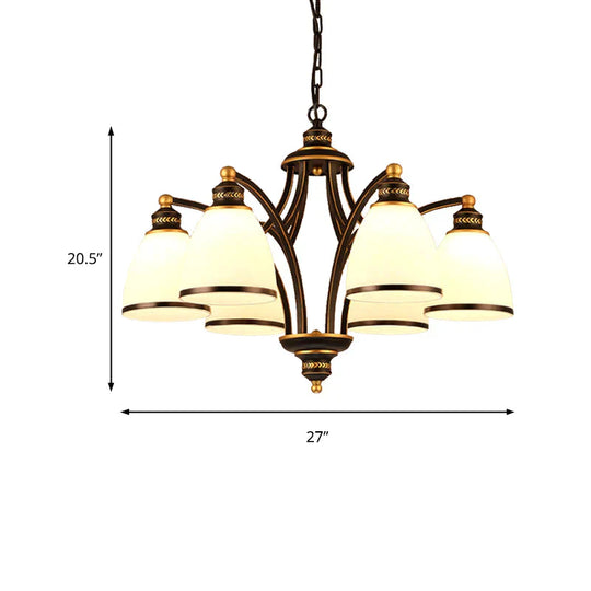 3/6/8 Bulbs Tapered Chandelier Light Traditional Black Frosted Glass Hanging Ceiling Fixture For