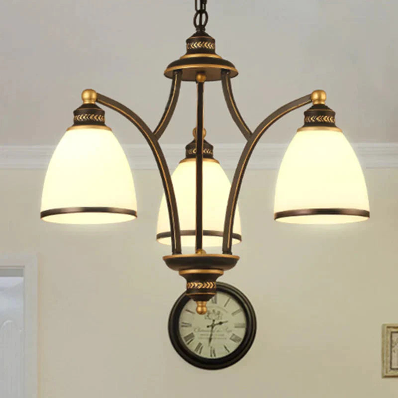 3/6/8 Bulbs Tapered Chandelier Light Traditional Black Frosted Glass Hanging Ceiling Fixture For