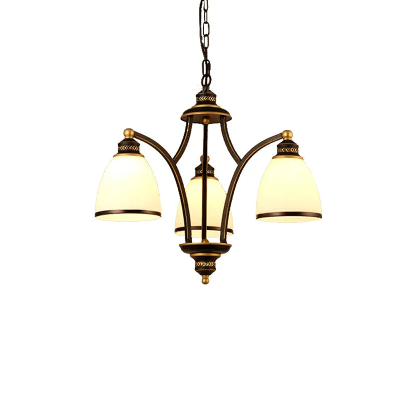 3/6/8 Bulbs Tapered Chandelier Light Traditional Black Frosted Glass Hanging Ceiling Fixture For