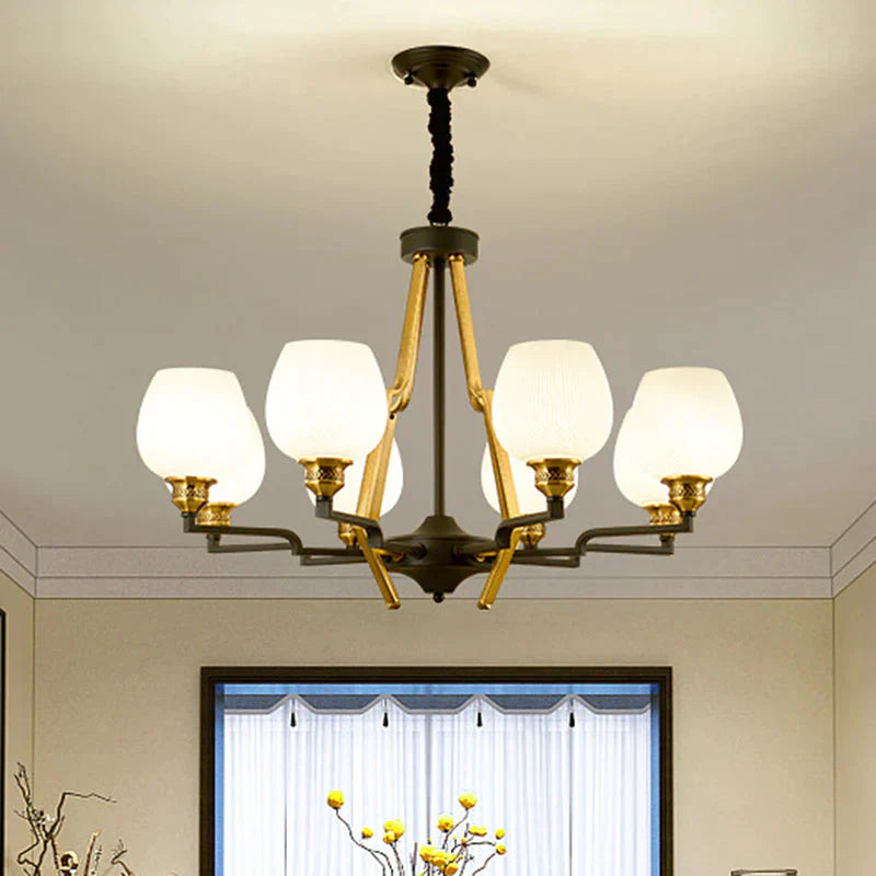 6/8/15 Lights Frosted Glass Pendant Chandelier Traditional Brass Cup Living Room Hanging Ceiling