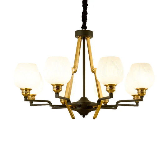 6/8/15 Lights Frosted Glass Pendant Chandelier Traditional Brass Cup Living Room Hanging Ceiling