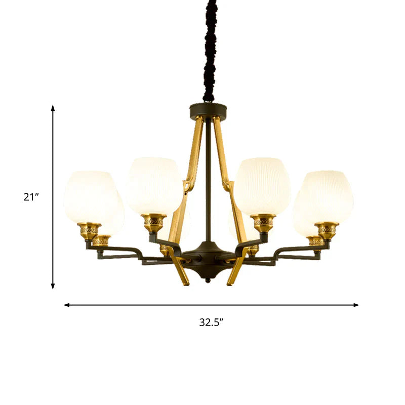 6/8/15 Lights Frosted Glass Pendant Chandelier Traditional Brass Cup Living Room Hanging Ceiling