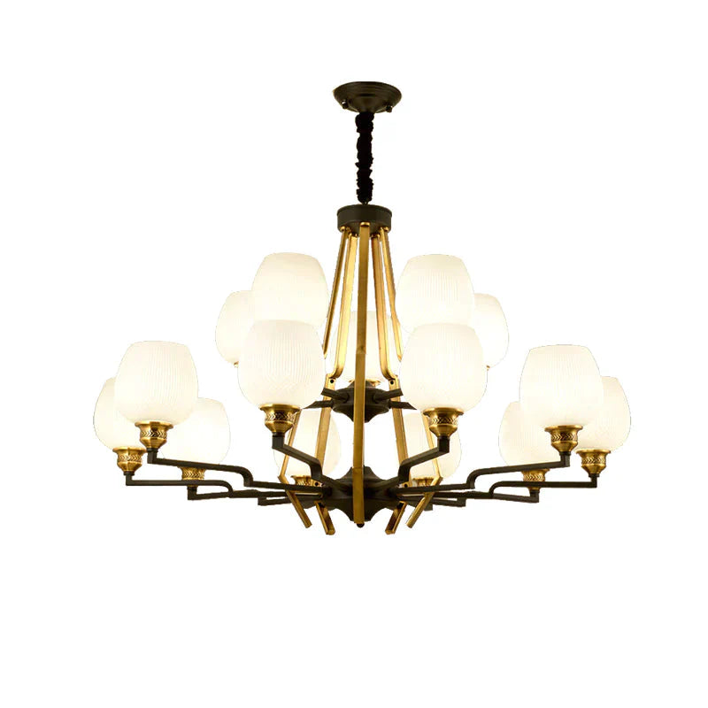 6/8/15 Lights Frosted Glass Pendant Chandelier Traditional Brass Cup Living Room Hanging Ceiling