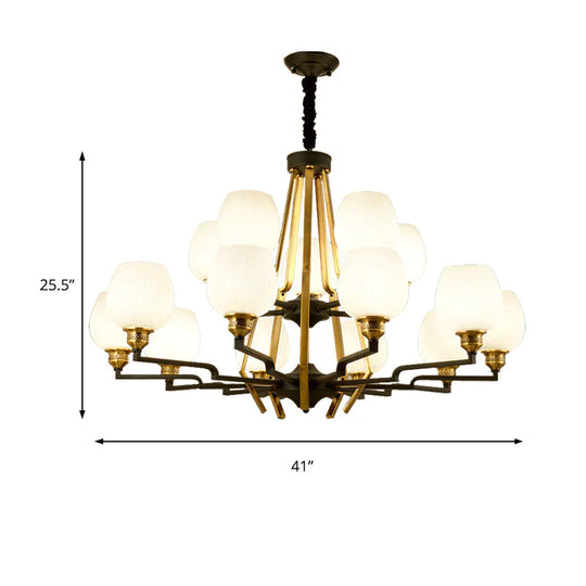 6/8/15 Lights Frosted Glass Pendant Chandelier Traditional Brass Cup Living Room Hanging Ceiling