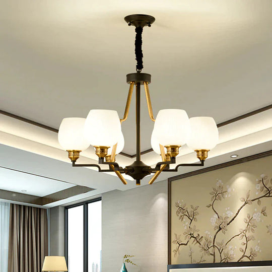 6/8/15 Lights Frosted Glass Pendant Chandelier Traditional Brass Cup Living Room Hanging Ceiling