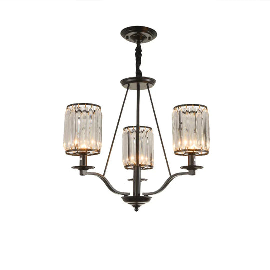 Cylinder Clear Ribbed Glass Chandelier Light Traditional 3/6 Lights Living Room Pendant Lighting In