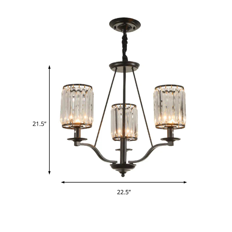 Cylinder Clear Ribbed Glass Chandelier Light Traditional 3/6 Lights Living Room Pendant Lighting In