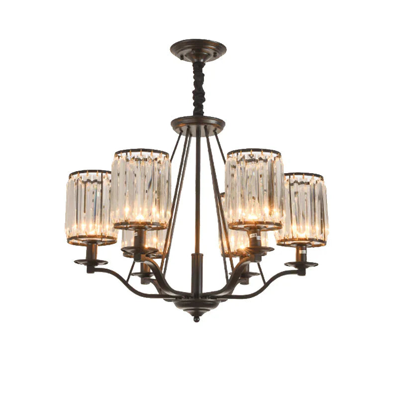 Cylinder Clear Ribbed Glass Chandelier Light Traditional 3/6 Lights Living Room Pendant Lighting In