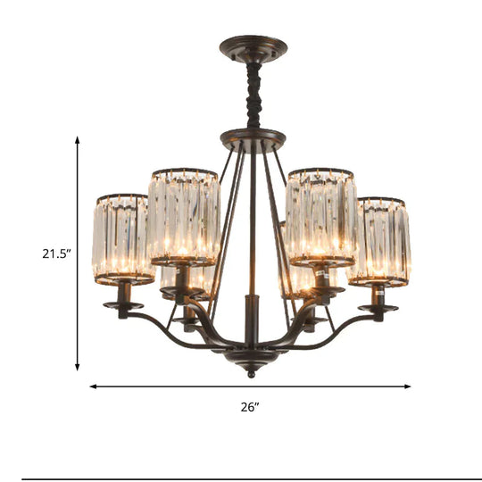 Cylinder Clear Ribbed Glass Chandelier Light Traditional 3/6 Lights Living Room Pendant Lighting In