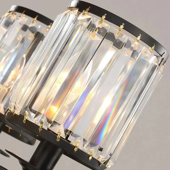 Cylinder Clear Ribbed Glass Chandelier Light Traditional 3/6 Lights Living Room Pendant Lighting In