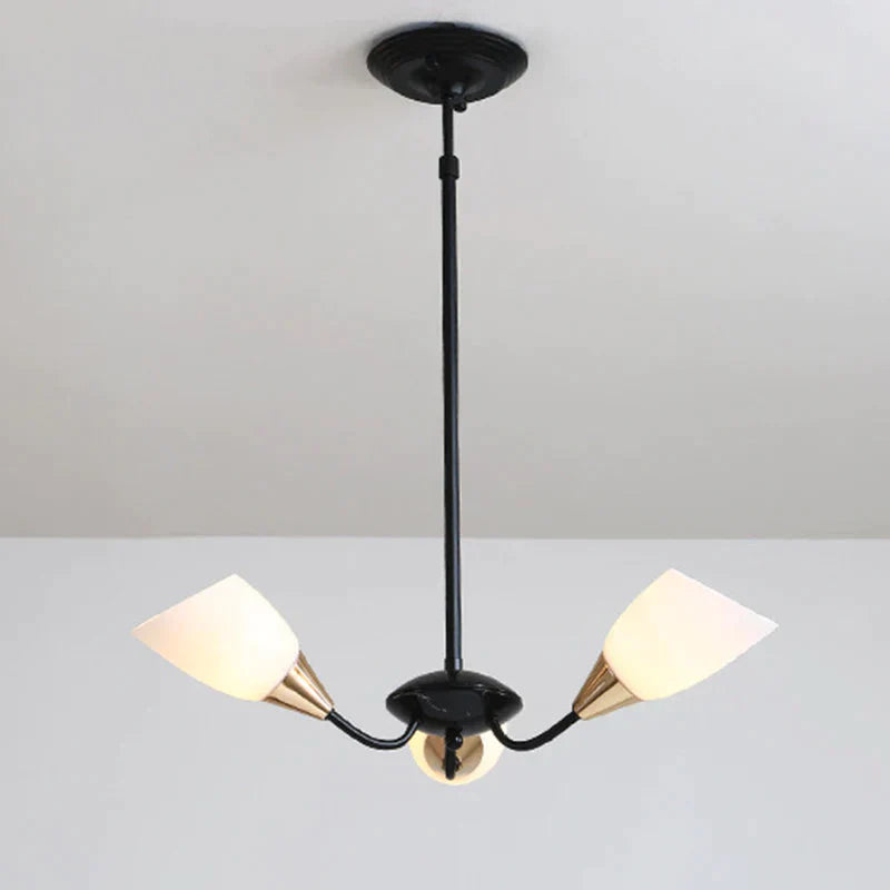 Black 3/6/8 Lights Pendant Chandelier Classic Frosted Glass Oval Shade Hanging Light With Sputnik