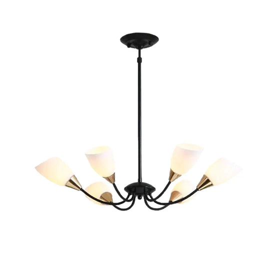 Black 3/6/8 Lights Pendant Chandelier Classic Frosted Glass Oval Shade Hanging Light With Sputnik